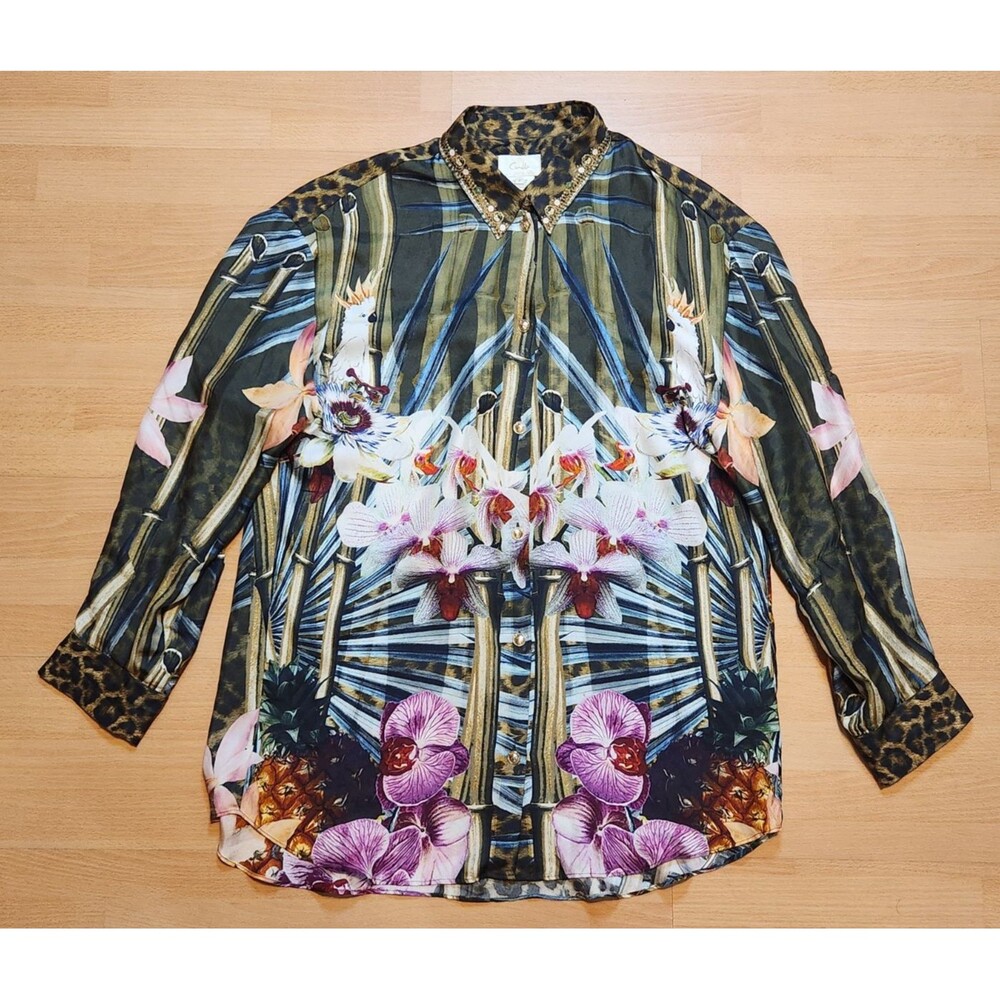 Women's Camilla Silk Passport To Paradise Multicolor Oversized Blouse Size Small - Picture 3 of 16